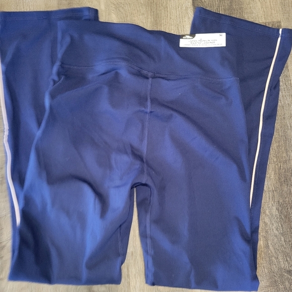 Blue High-Waist Athletic Leggings with White Stripes - Picture 2 of 9